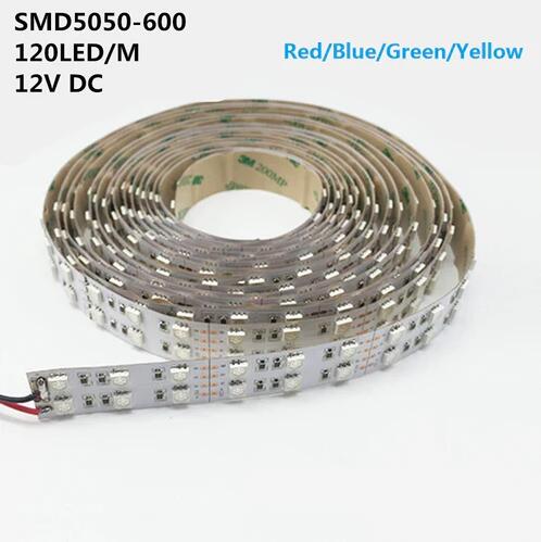 (image for) DC 12V Red/Blue/Green/Yellow Dimmable SMD5050-600 Double Row Flexible LED Strips 120 LEDs Per Meter 15mm Width 1800lm Per Meter